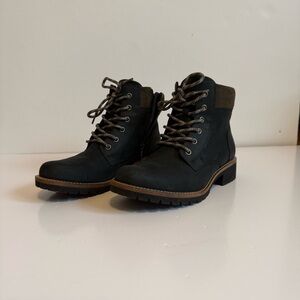 Woman's ECCO Elania Lace Black Combat Boot Side Zip Size EU 39 US 8-8.5 M